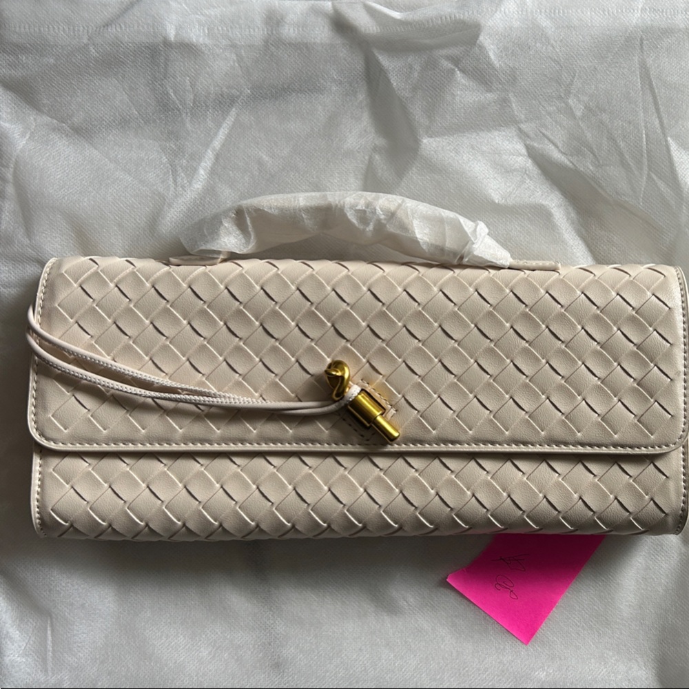 Elegant Cream Woven Clutch